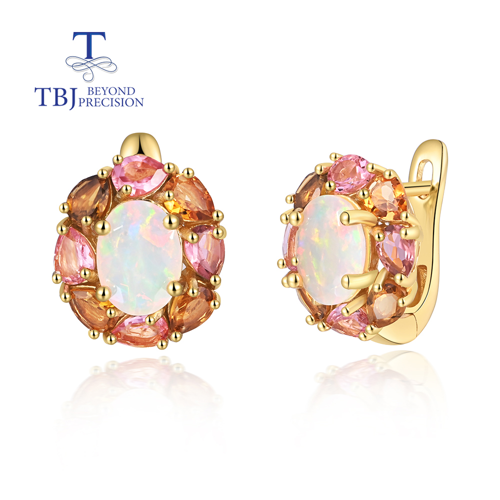 Opal Earrings Dangle - Women's Elegant Design Natural Opal Tourmaline