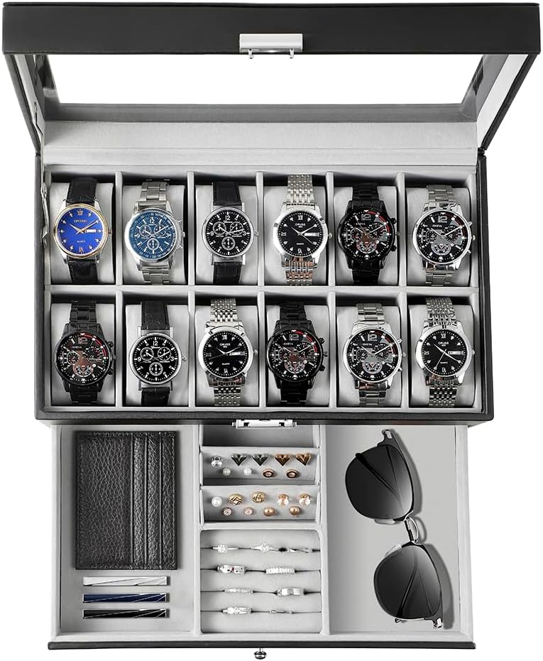 Jewelry Watches Box - Watch Box Organizer for Men Gift,