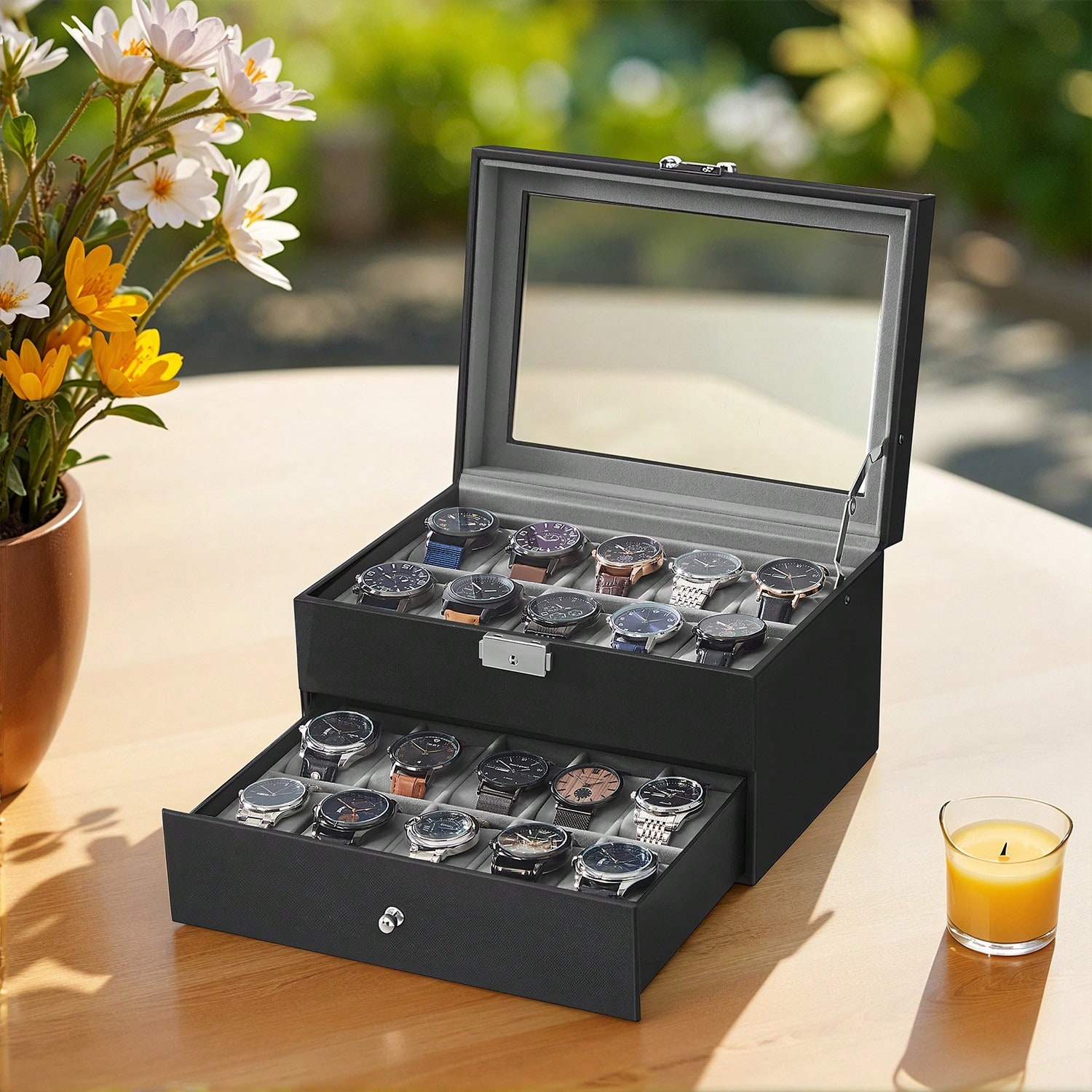 20-Slot Watch Box with Glass L - đánh giá và giá Jewelry Watches Box