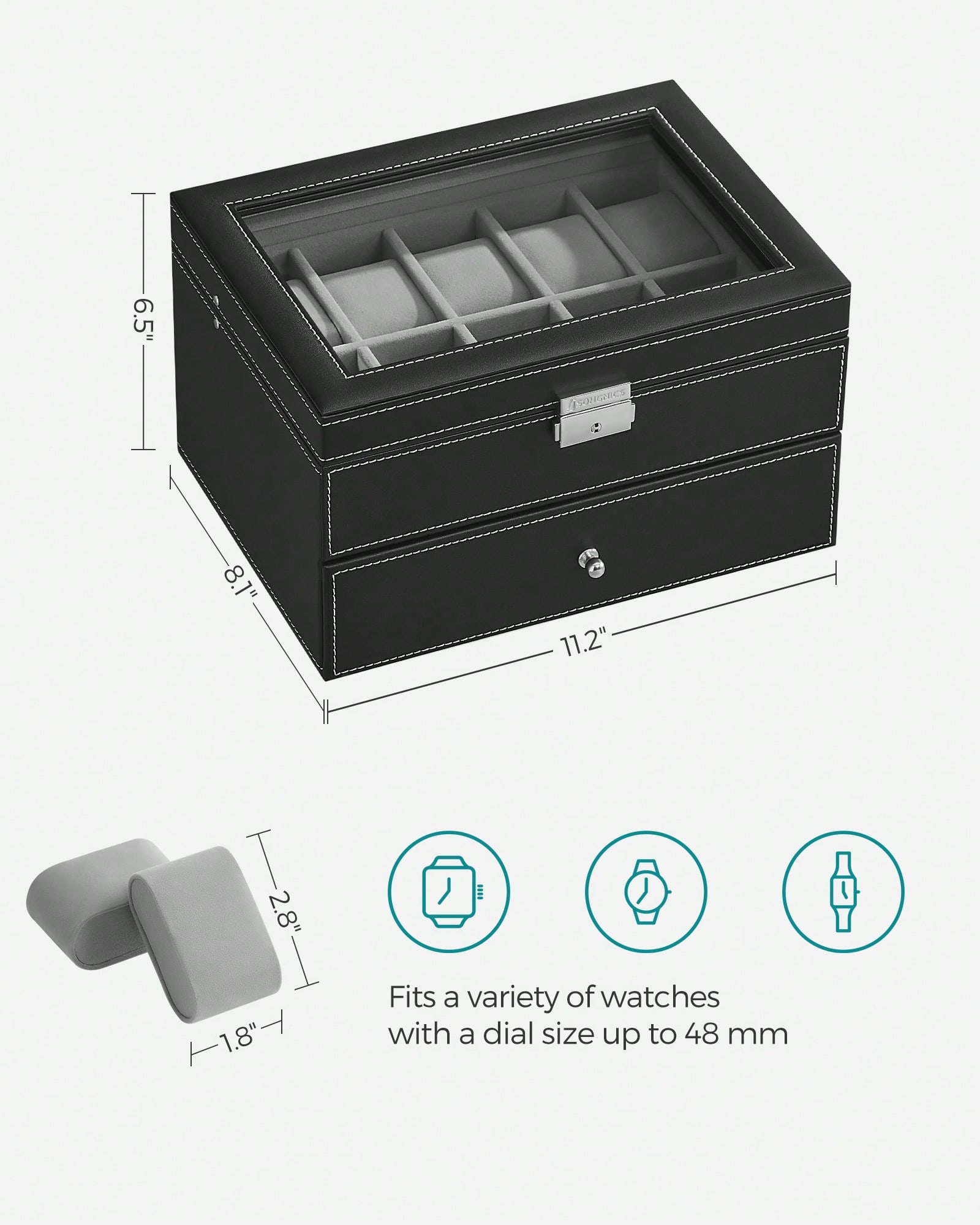 20-Slot Watch Box with Glass L - đánh giá và giá Jewelry Watches Box