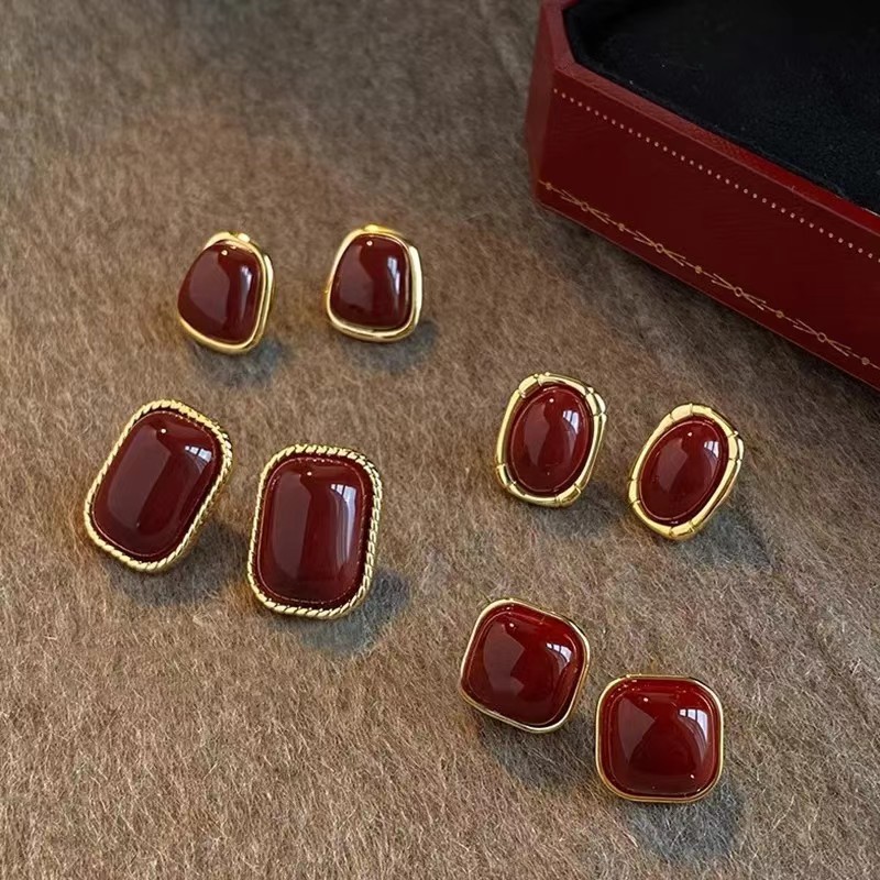 Vintage Enamel Wine Red Stud E - đánh giá và giá Opal Earrings Dangle