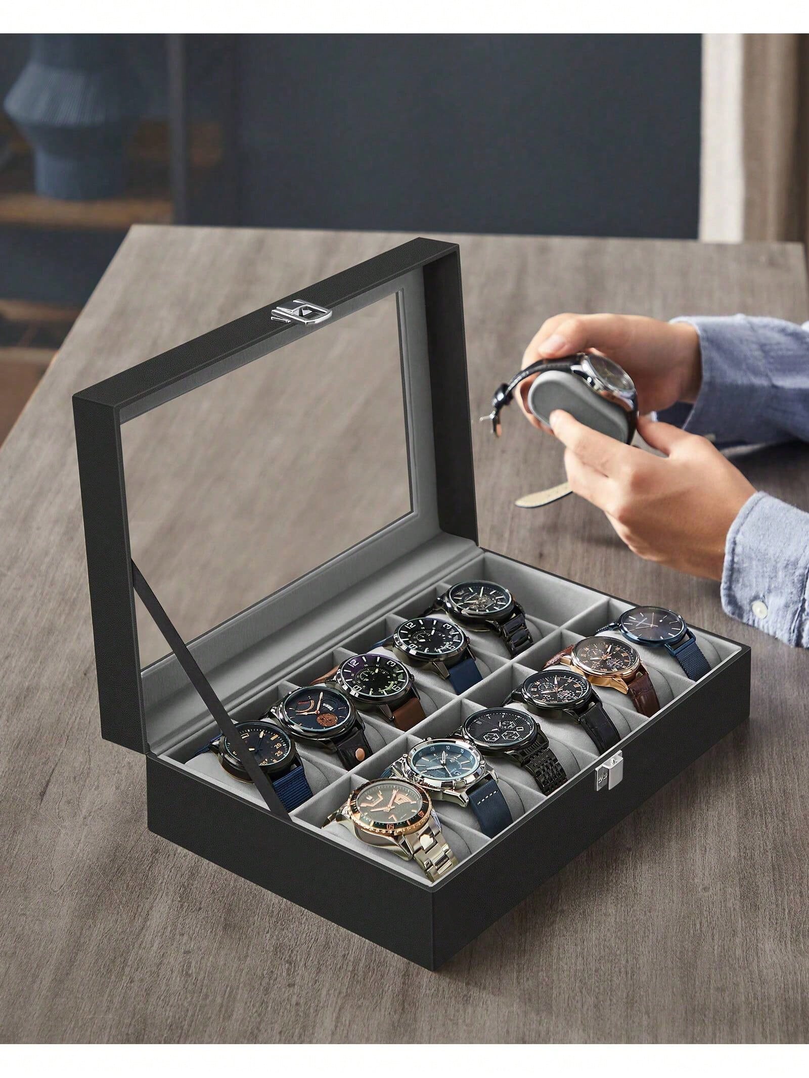 12-Slot Lockable Watch Box wit - đánh giá và giá Jewelry Watches Box