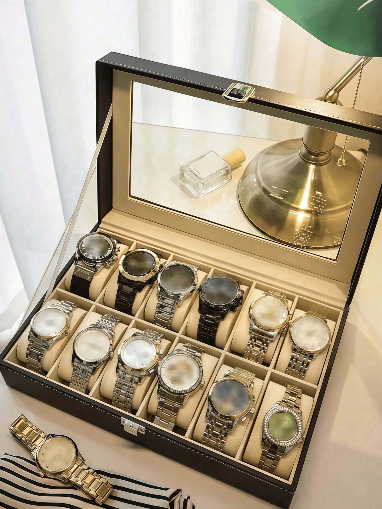 Leather Watch Box with Lock, L - đánh giá và giá Jewelry Watches Box